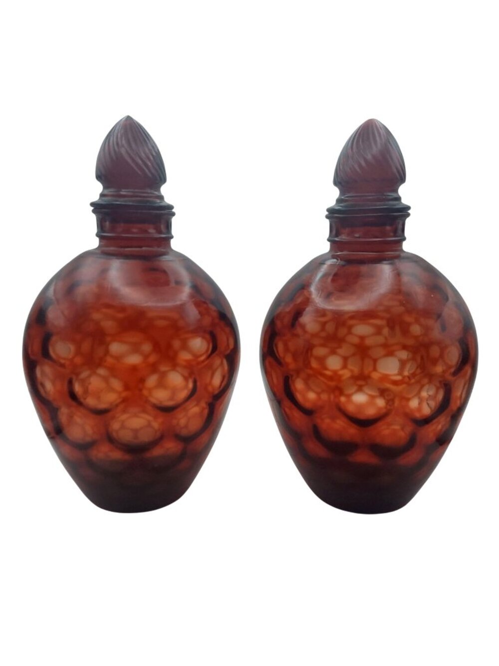 Wheaton Ruby Red Glass Decanters & Stoppers Honeycomb Optic Vintage MCM Set of 2